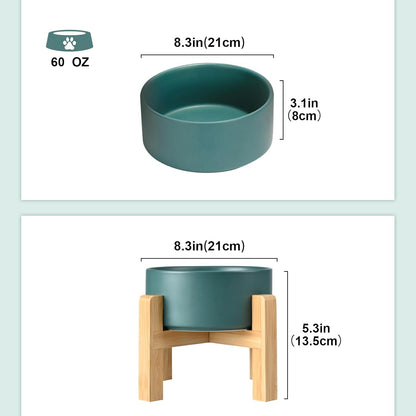 SPUNKYJUNKY Ceramic Elevated Dog Bowls 2 Pack - 8.3inch Raised Dog Bowls with Non-Slip Wooden Stand