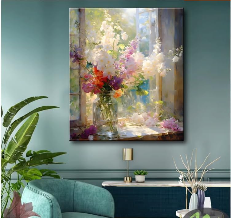 weiyiart Colorful Floral Bathroom Wall Art, Watercolor Flower Canvas Wall Decor, Farmhouse Nature