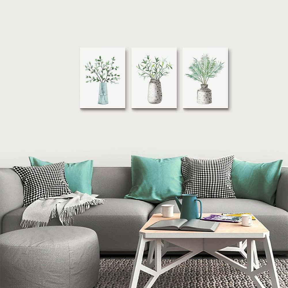 AHUASJART Canvas Wall Art - Paintings for Kitchen, Dining Room, Family Wall Decor - Green Leaf
