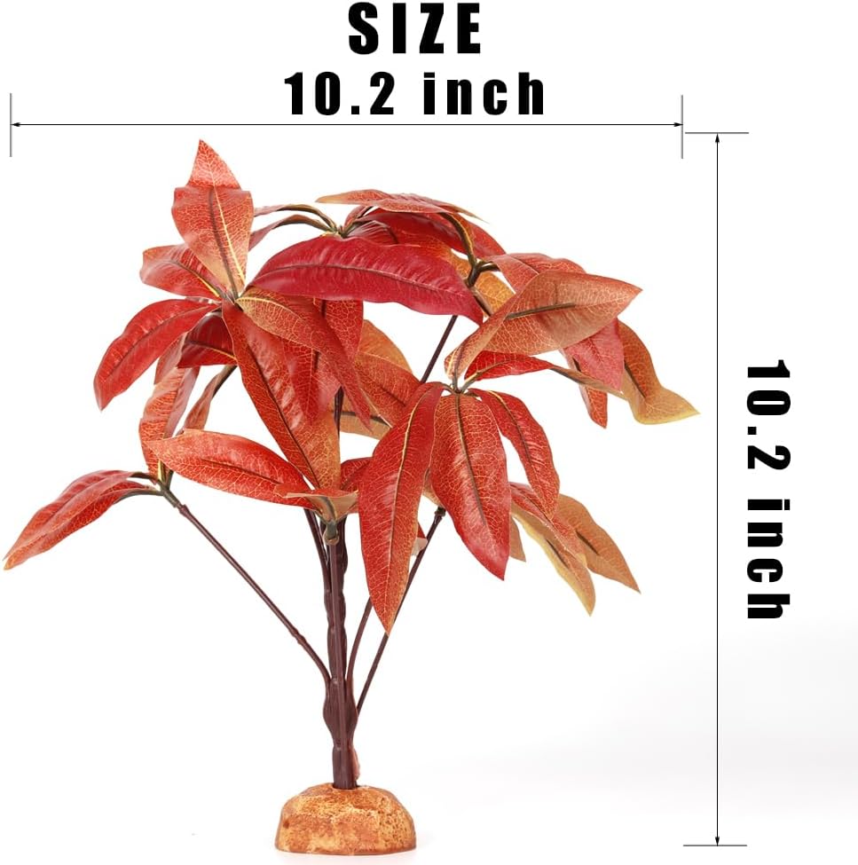 Fake Red Money Tree Plant, Reptile Decor for Terrarium, Crested Gecko Tank Accessories fit Leopard