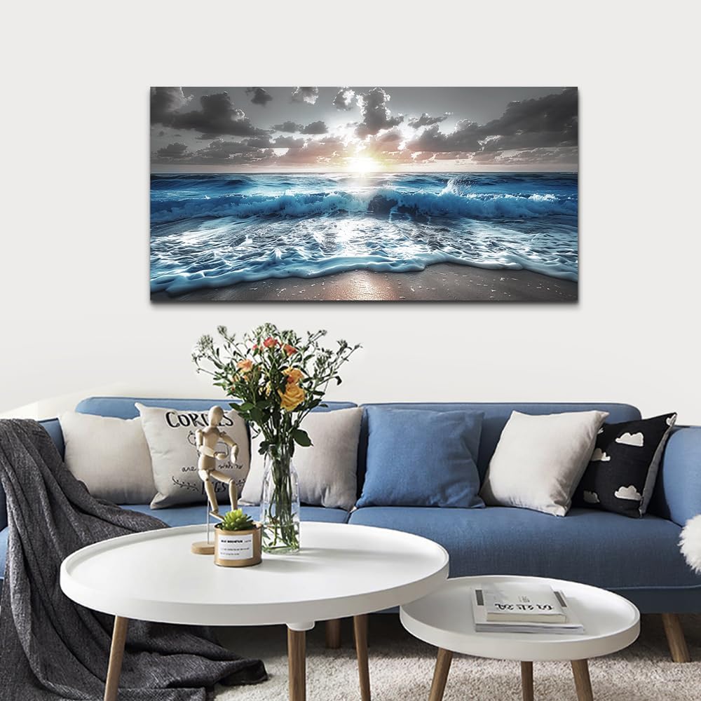 hyidecorart Canvas Wall Decor For Office Large Wall Art For Living Room Blue Beach Painting Sea