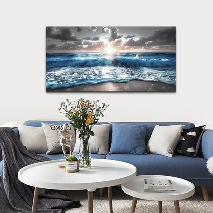 hyidecorart Canvas Wall Decor For Office Large Wall Art For Living Room Blue Beach Painting Sea