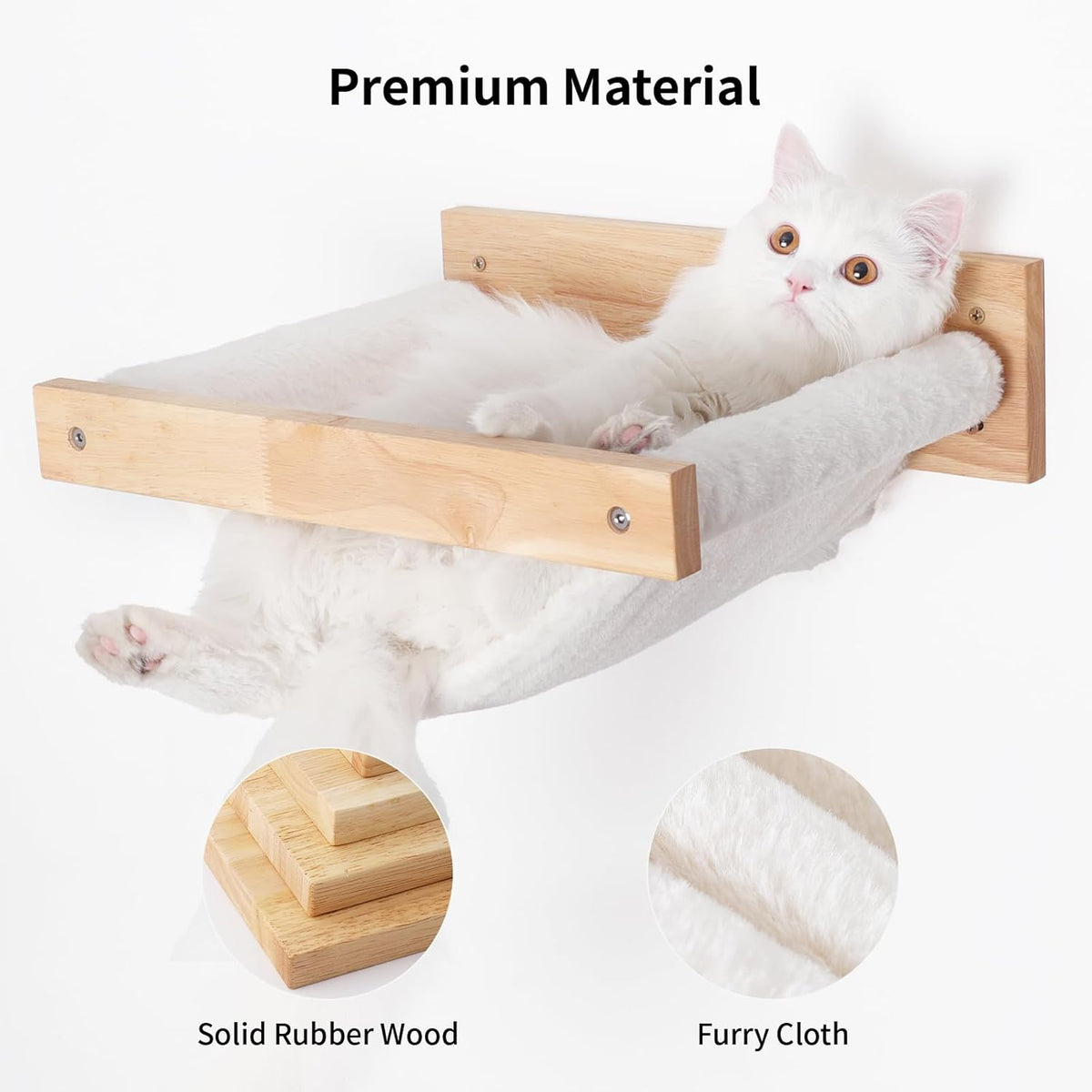 FUKUMARU Cat Hammock Wall Mounted, Kitty Beds and Perches, Wooden Cats Furniture, Stable Wall