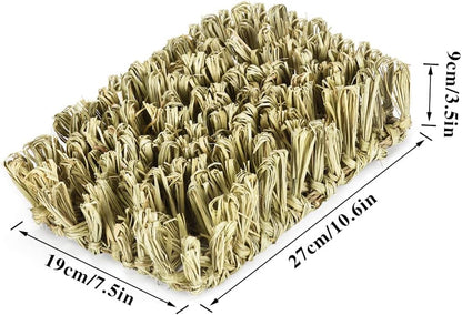 Hamiledyi Rabbit Grass Bed Bunny Natural Straw Woven Mat Guinea Pig Hay Mat Chew Mat for Rabbit