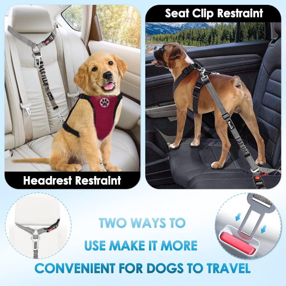 SlowTon Dog Seat Belt for Car, 2 Pack Dog Car Harness Seatbelt Adjustable with Elastic Bungee