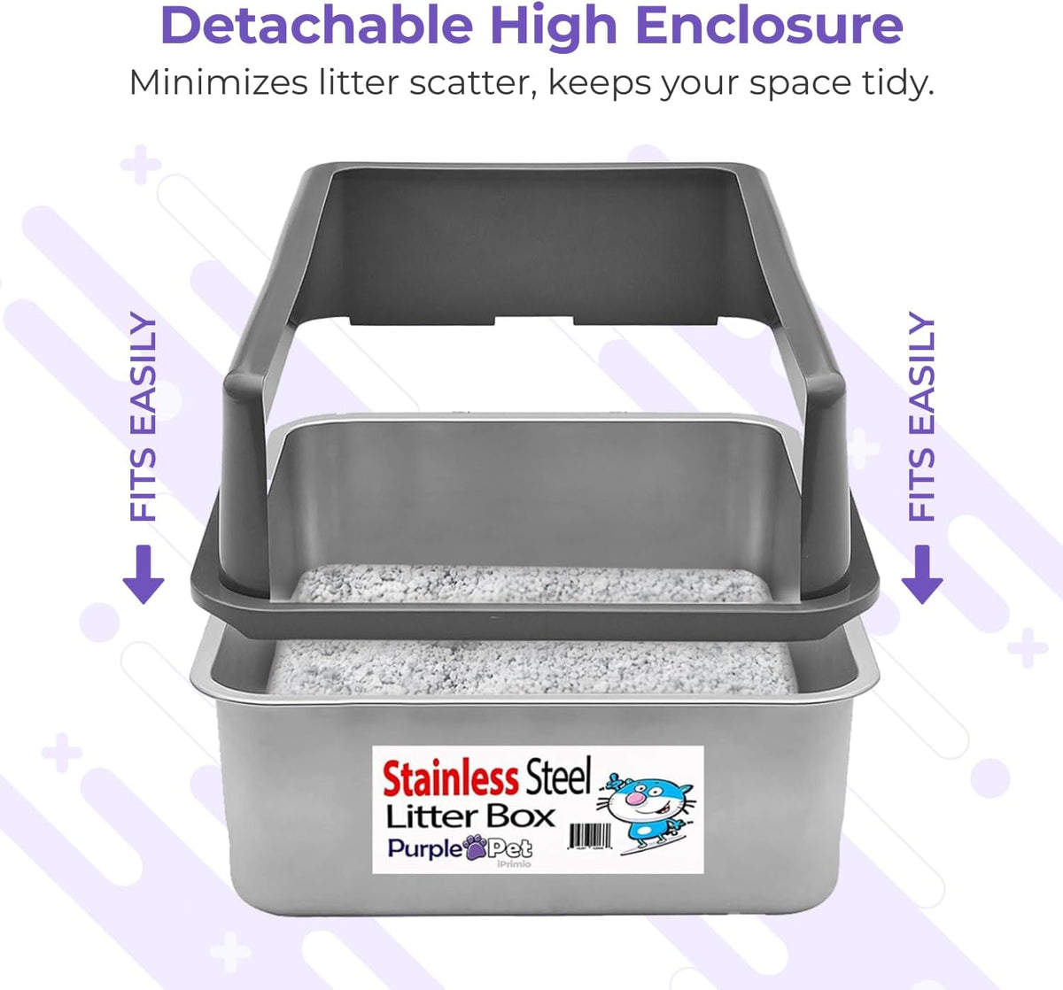 iPrimio XL Cat Litter Box Enclosure - 23"x15"x6" Stainless Steel Litter Enclosure for Big Cats