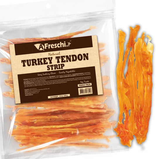 Afreschi Natural Turkey Tendon Strip 10oz, USA-Sourced Turkey Tendon, All Natural Puppy Chew