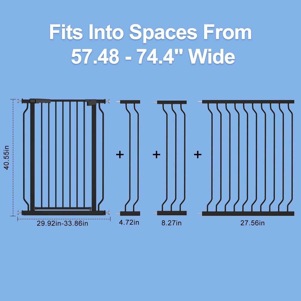 WAOWAO Extra Tall 40.55" Baby Gate 57.48-74.4" Wide Pressure Mounted Walk Through Swing Auto Close