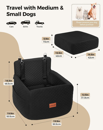 Dog Car Seat for Small & Medium Dogs Under 35lbs, Detachable & Washable Pet Car Seat, Interior