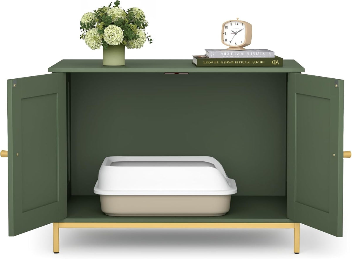 Homhedy Cat Litter Box Enclosure, Cat Washroom Furniture with Metal Frame, Pet House, Fit Most of