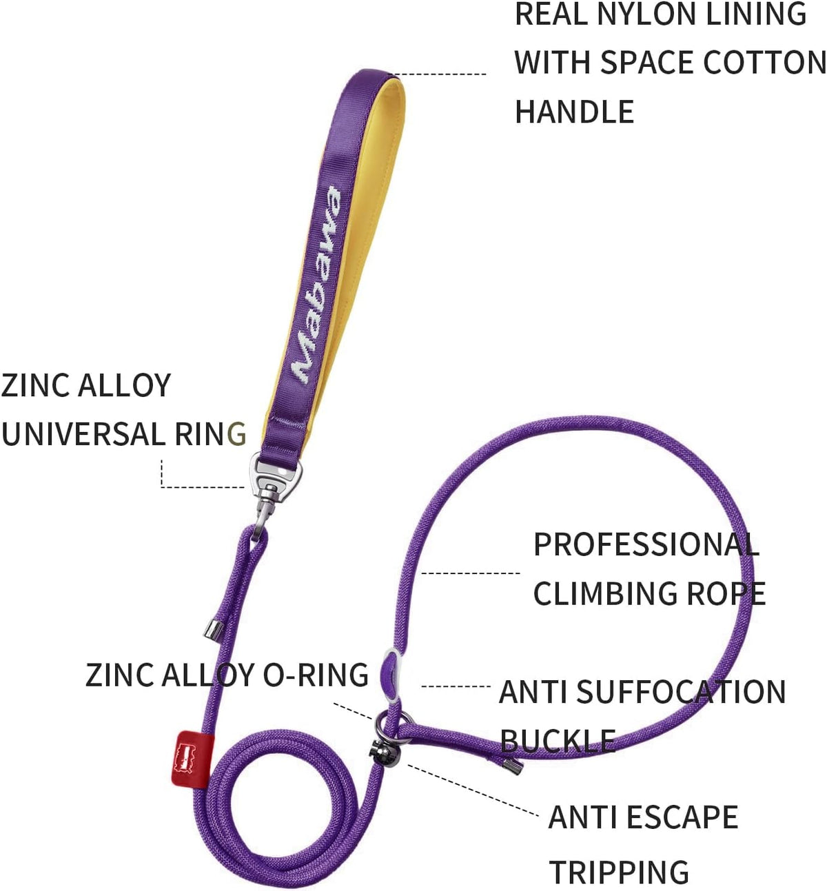 Dog Anti-Slip Leash 5FT with Metal Stopper - Durable No-Pull Training Lead for Small, Medium &