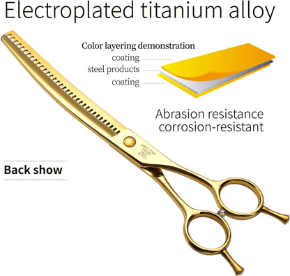 Fenice Peak Professional Dog Grooming Scissors Pet Curved Chunker Shears 7.0'' Extremely Sharp