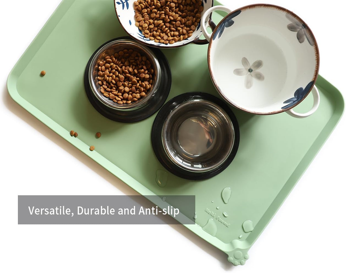 Hoki Found Large Silicone Pet Food Mats Tray - Non Slip Dog Cat Bowl Mats Placemat - Pet Feeding