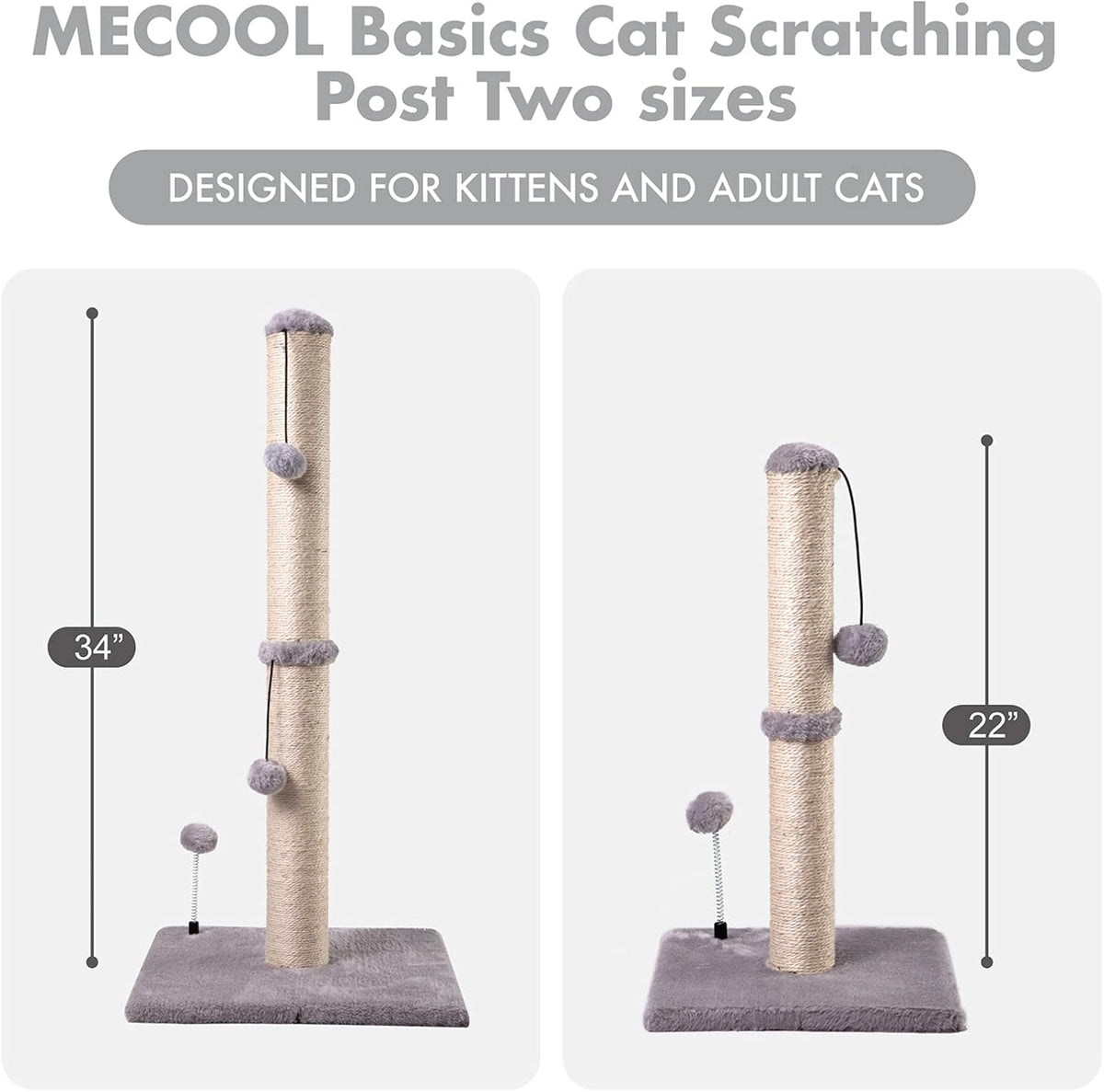 MECOOL 34“ Tall Cat Scratching Post Premium Basics Kitten Scratcher Sisal Scratch Posts Trees with