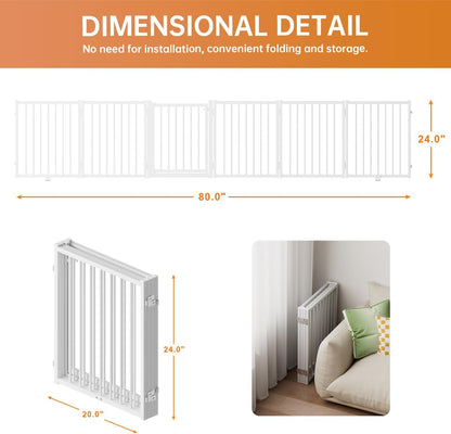 Full Metal Freestanding Dog Gate with Door, 24'' Height Foldable Pet Dog Fence for Indoor &