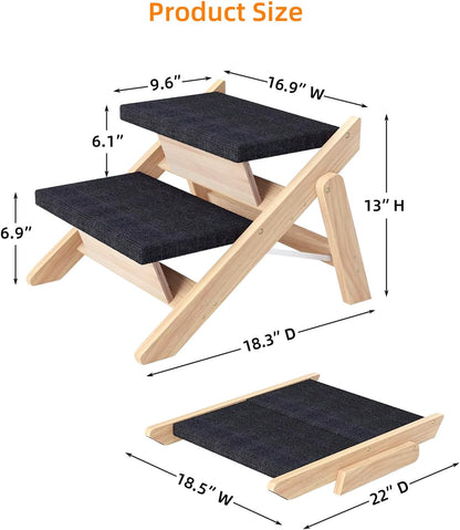 Dog Stairs/Ramp for Bed, Wooden Convertible Pet Steps, Portable Dog Ladder Up to 180 Pound for