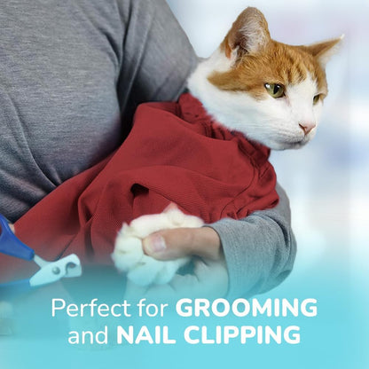 Cozy Comfort Carrier - Small Soft Red Cat Carrier and Cat Restraint Bag for Nail Trimming, Vet
