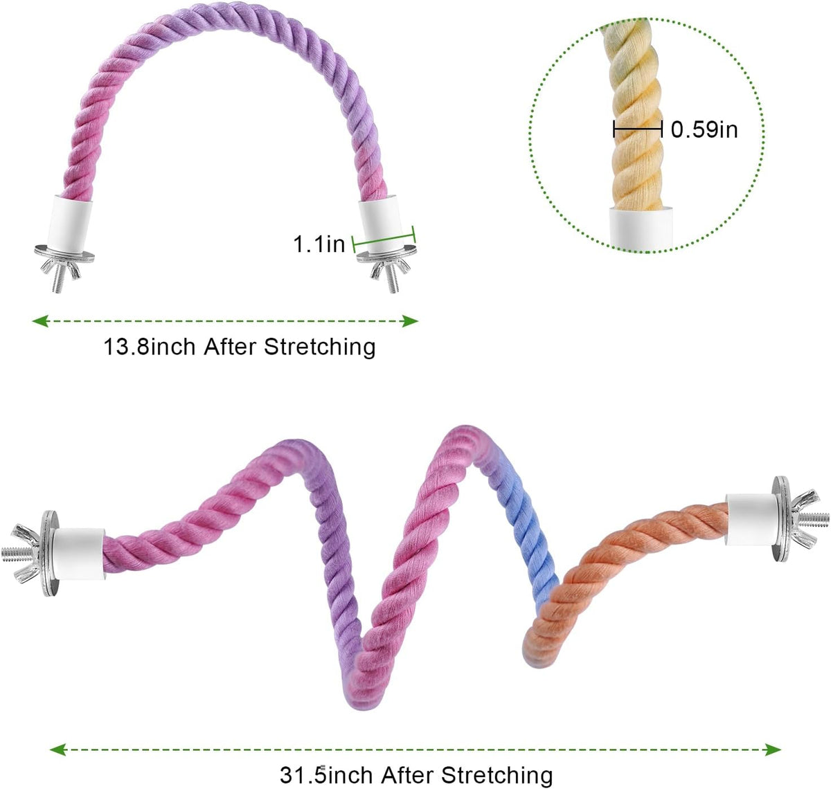 3 Pcs Bird Rope Perches Gradient Color, Bendable Parrot Bird Perch Rope Stand for Cage, Stand