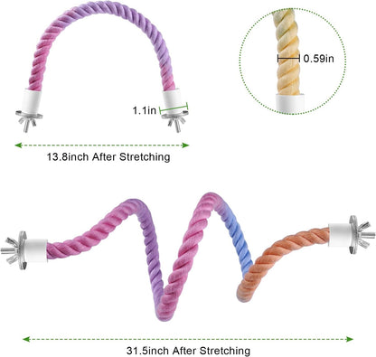 3 Pcs Bird Rope Perches Gradient Color, Bendable Parrot Bird Perch Rope Stand for Cage, Stand