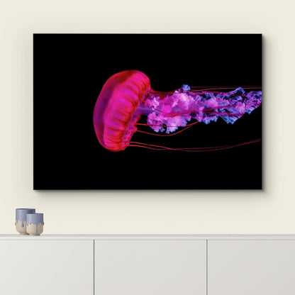 wall26 Canvas Print Wall Art Underwater High Contrast Pink Jellyfish Sea Nature Animals Photography