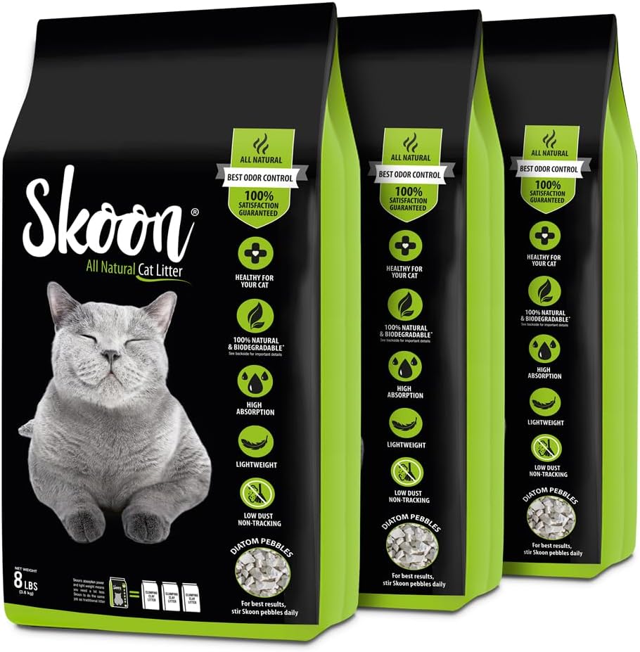 Skoon All Natural Cat Litter (3 Bags) - Original - Lightweight, Low Tracking, Non-Clumping Diatom
