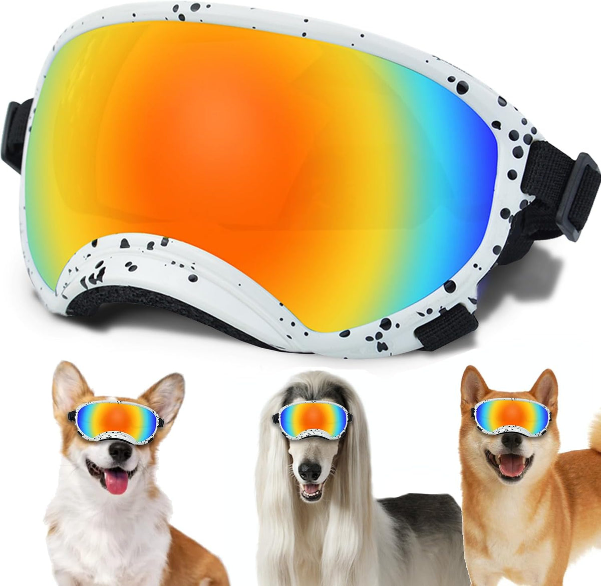 Medium Dog Sunglasses with Adjustable Strap UV Protection, Winproof Dog Puppy Sunglasses, Suitable