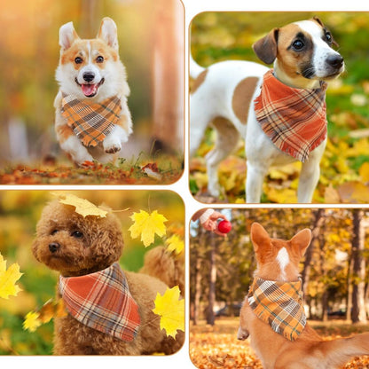 Vivifying Halloween Dog Bandana, 2 Pack Classic Plaid Fall Dog Scarf with Tassels Edges, Funny Pet