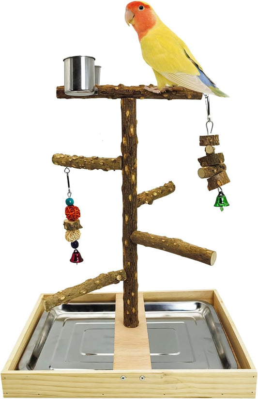 Tfwadmx Bird Perch Natural Wood Stand Parakeet Playground Toy Parrot Play Stand Platform Bird Cage