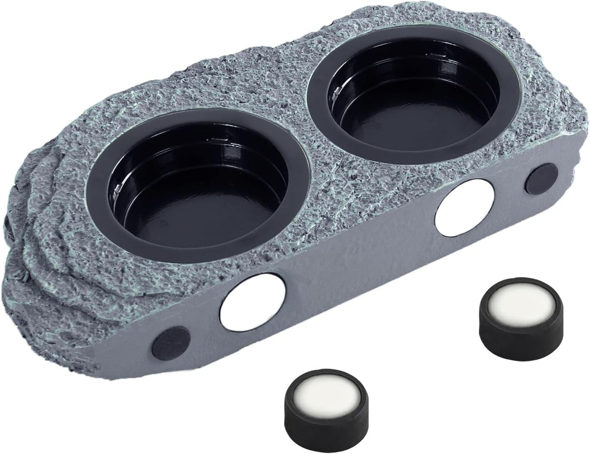 Wacool Magnetic Gecko Ledge - Double Bowl Reptile Feeding Tray with 6 Feeding Cups for Geckos