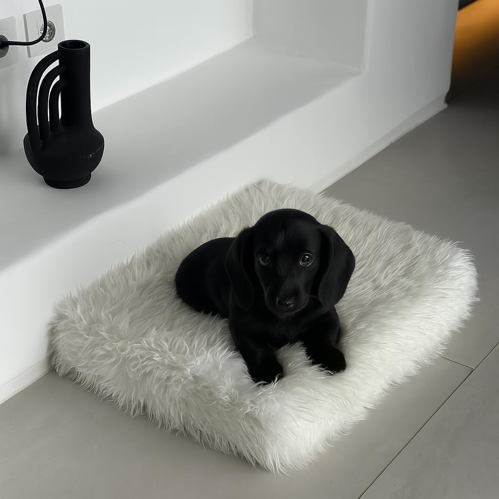 IHAPPYDOG Luxury Faux Fur Orthopedic Dog Beds, Memory Foam Crate Bed for Small, Medium, Large and