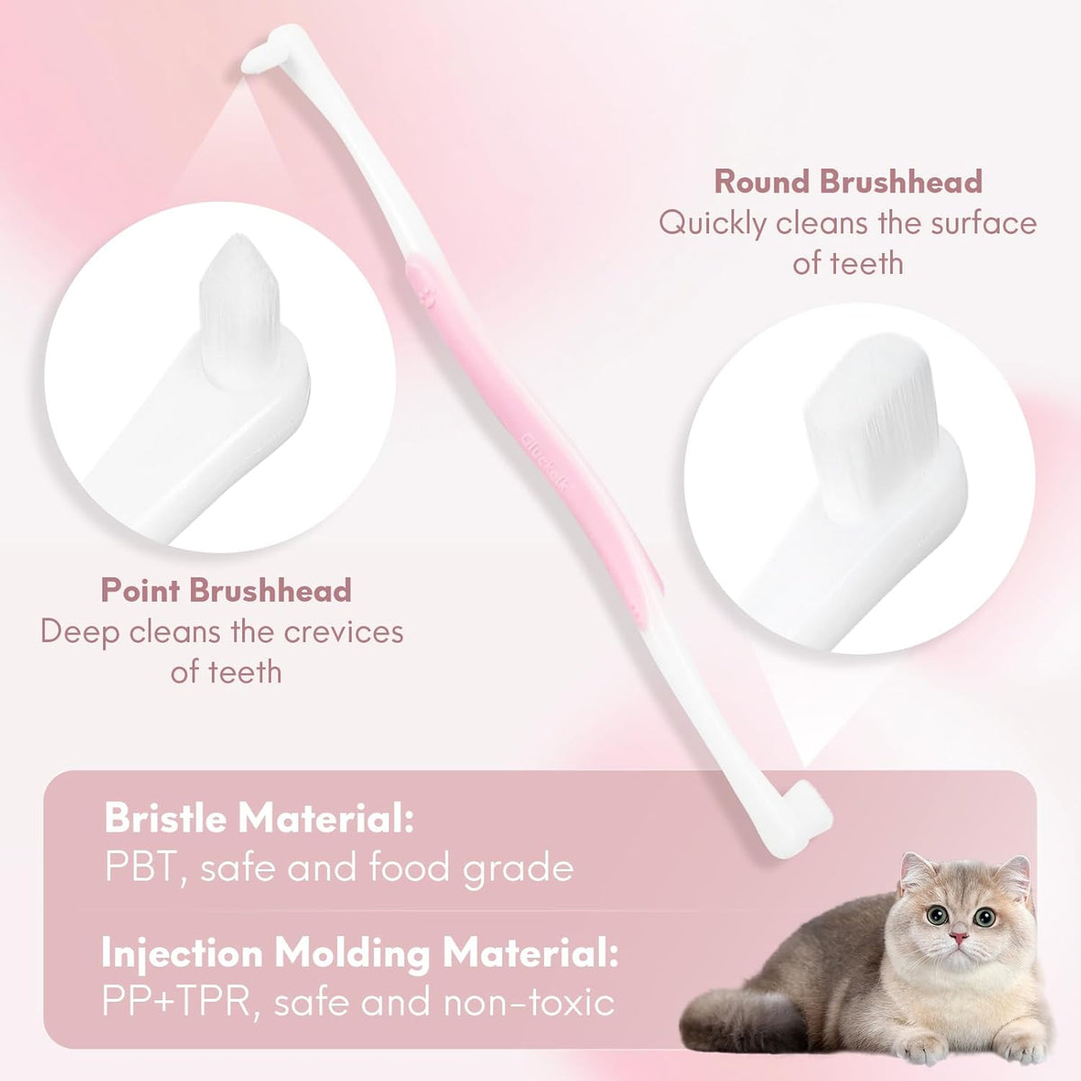 2 Pcs Dual-Sided Cat Toothbrush with Micro Brush Head, Ultra Soft Nano Bristles Pet Toothbrush Kit