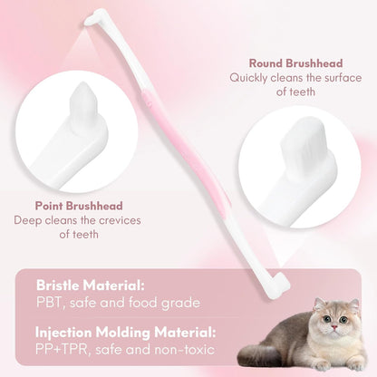 2 Pcs Dual-Sided Cat Toothbrush with Micro Brush Head, Ultra Soft Nano Bristles Pet Toothbrush Kit