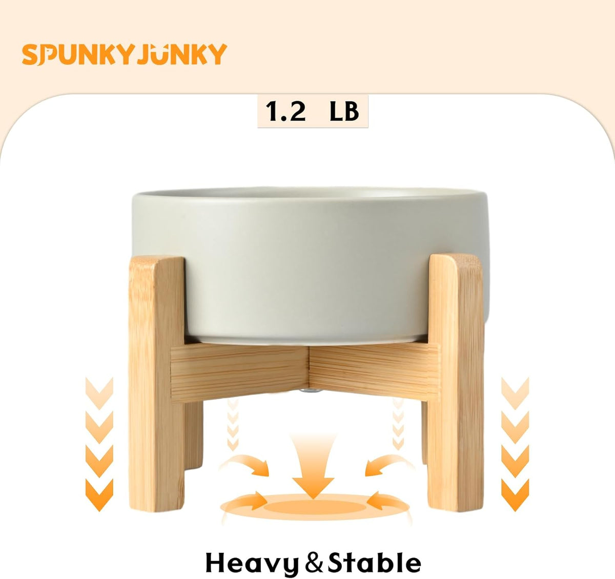 SPUNKYJUNKY Ceramic Elevated Dog Bowls 2 Pack - 5.1inch Raised Dog Bowls with Non-Slip Wooden Stand