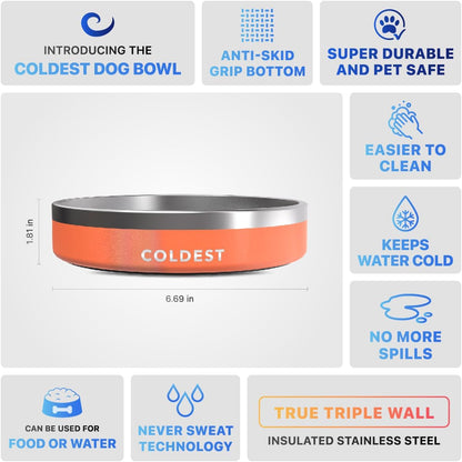 Coldest Dog Bowl - Anti Rust Metal, Non Slip, 3 Layers Insulated Stainless Steel Dog Bowls - Spill