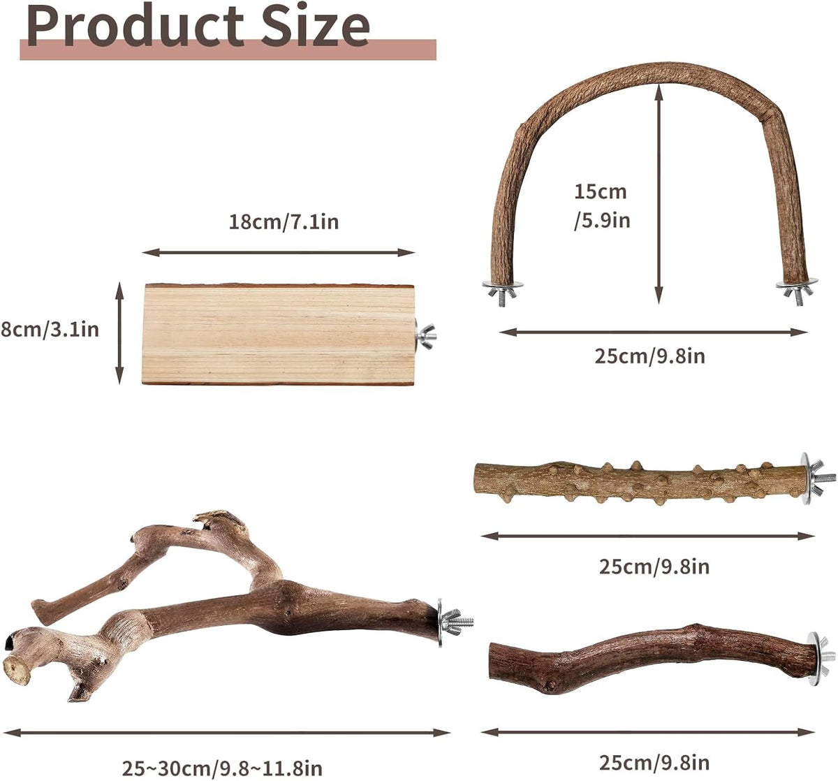 Bird Perches, 5pcs Natural Wood Birds Stand Branch, Bird Perch Chewing Stick Cage Accessories