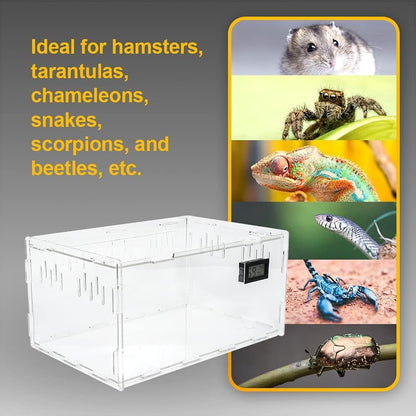 BETAZOOER Reptile Terrarium Breeding Tank Acrylic Reptile Feeding Box with Temperature Hygrometer