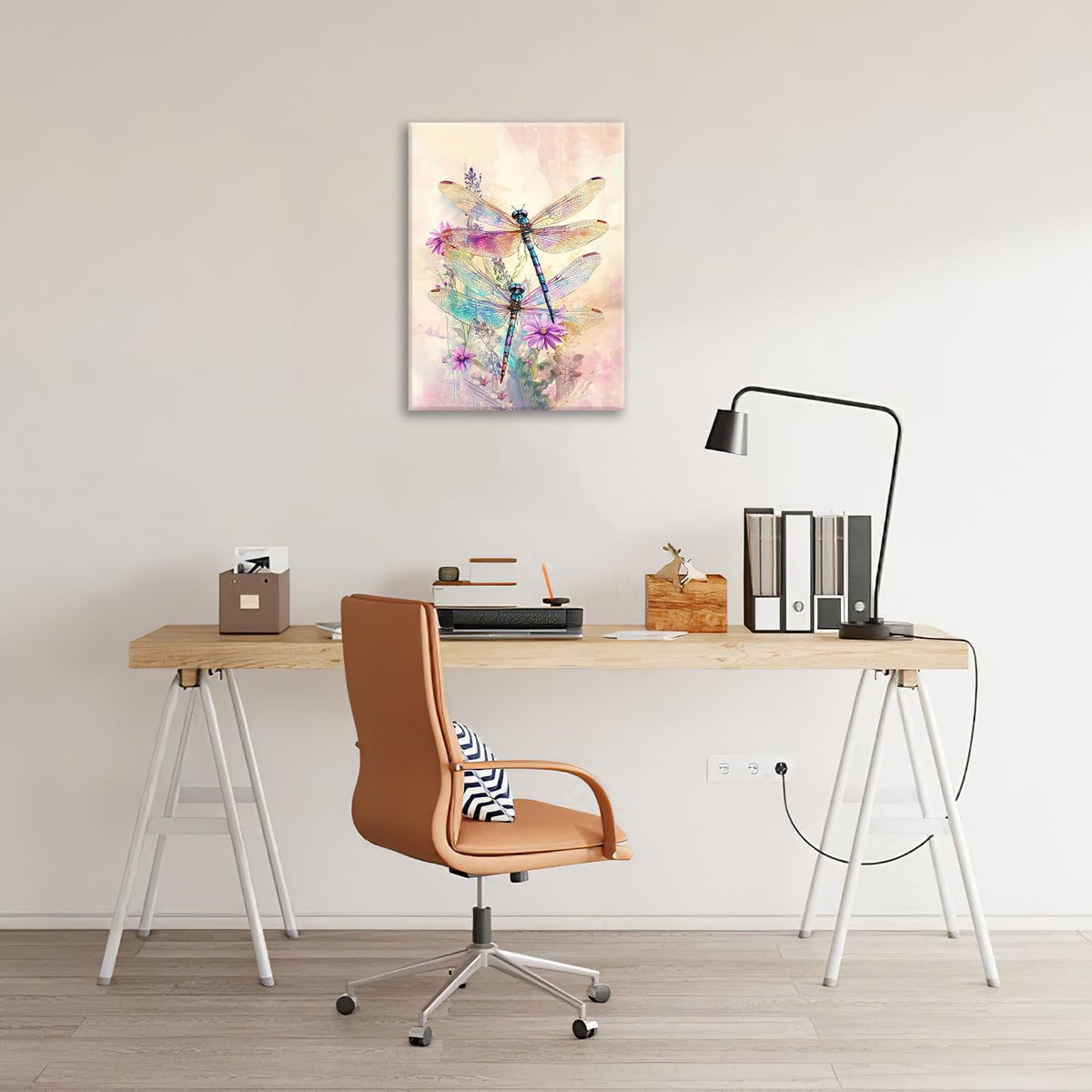 Dragonfly Bathroom Pictures Wall Art, Floral Bathroom Wall Decor, Framed Painting Canvas Artwork