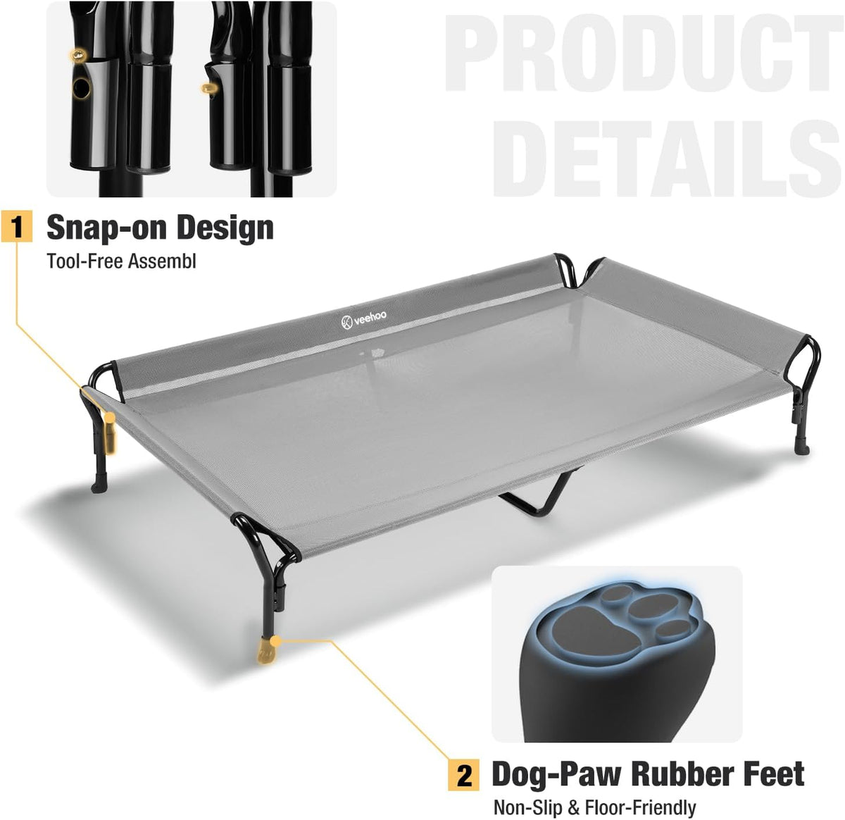 Veehoo Cooling Elevated Dog Bed, Guardrail Raised Pet Cot, Indoor & Outdoor XXL Pet Bed with