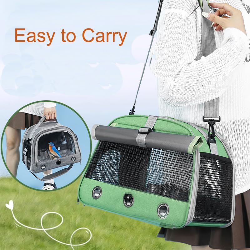 Bird Travel Carrier, Portable Small Bird Parrot Parakeet Carrier with Standing Perch and Tray, Side
