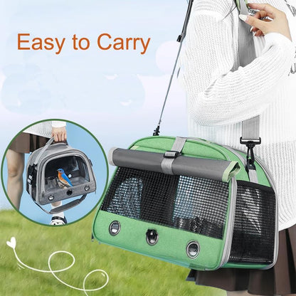 Bird Travel Carrier, Portable Small Bird Parrot Parakeet Carrier with Standing Perch and Tray, Side