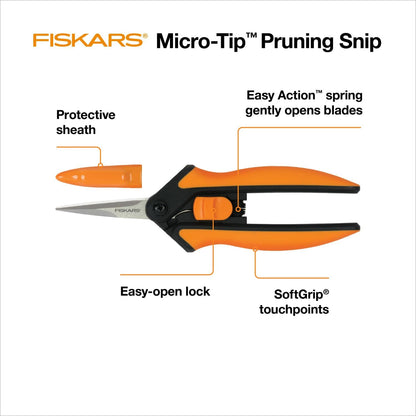Fiskars Micro-Tip Pruning Snips - 6" Garden Shears with Sheath and Comfort Grip - Sharp Steel