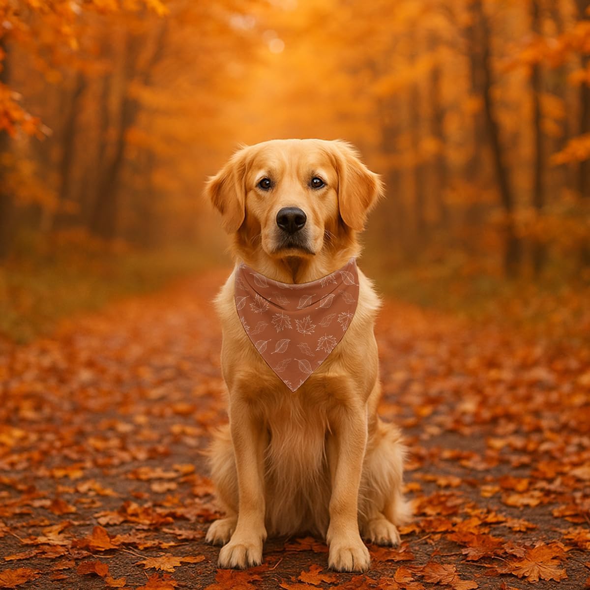 Fall Dog Bandanas Orange Autumn Leaves Print Pet Scarf for Boy and Girl Holiday Bandana for Medium