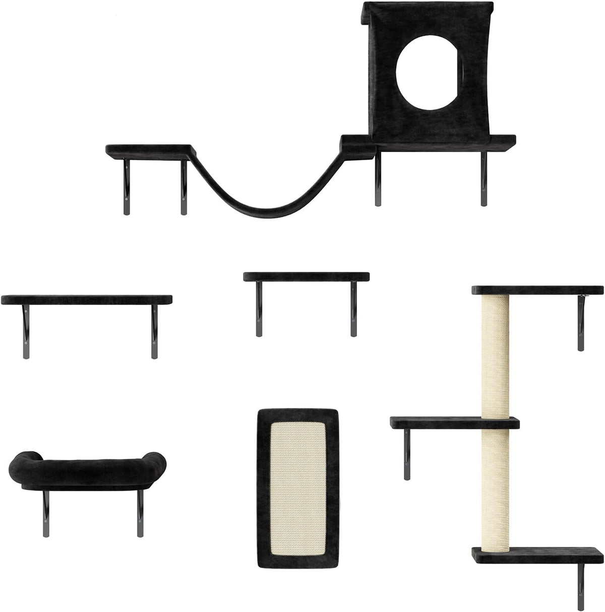 NUNU LAB Cat Wall Shelves, 6 Pcs Luxury Wall-Mounted Cat Climber Set, Indoor Cat Furniture with 1