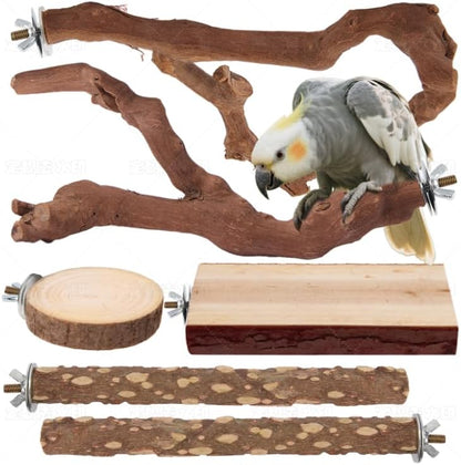 Parrot Perch Bird Perch Stand Set Natural Wild Wood Grape Sticks Paw Grinding Fork Parakeet