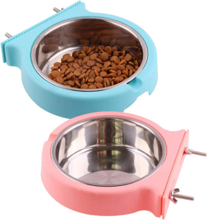 kathson Crate Dog Bowl, Removable Stainless Steel Hanging Pet Cage Bowl Food & Water Feeder Coop