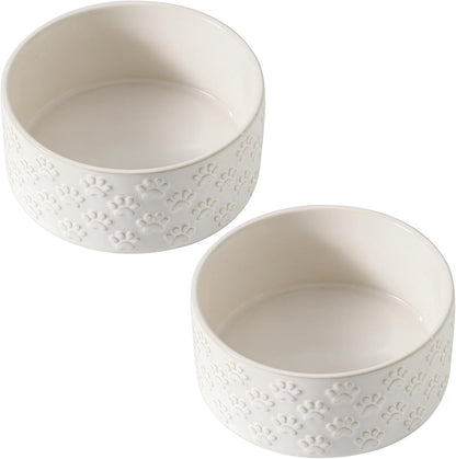UBEE Ceramic Dog Food Bowl Set of 2, 6.1 inch Dog Dish Bowl with Paw Pattern, Pet Food Water Dish