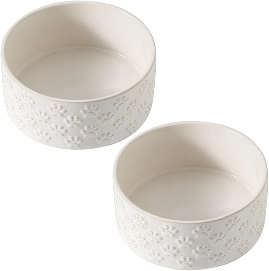 UBEE Ceramic Dog Food Bowl Set of 2, 6.1 inch Dog Dish Bowl with Paw Pattern, Pet Food Water Dish