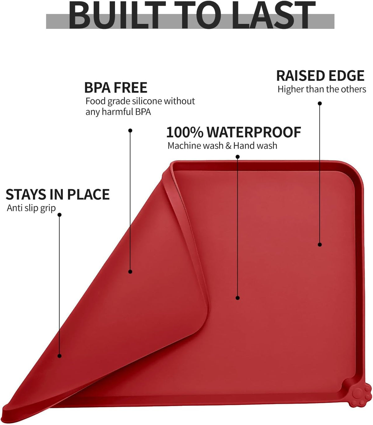 Waterproof Pet Feeding Mat with High Raised Edges, Heavier and Thicker Placemats for Cat Dog Water