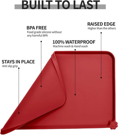 Waterproof Pet Feeding Mat with High Raised Edges, Heavier and Thicker Placemats for Cat Dog Water