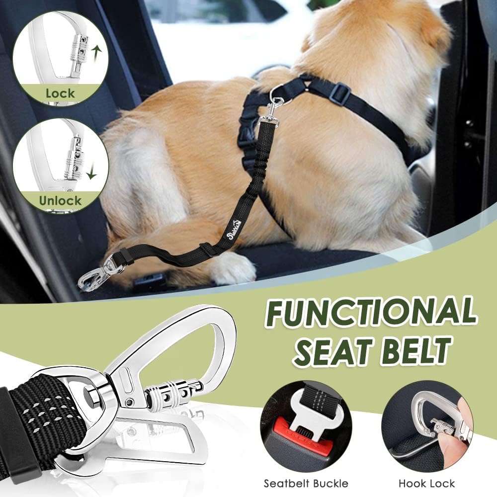 Lukovee Dog Seat Belt for Car, Adjustable Dog Car Harness for Large Medium Small Dogs, Soft Padded